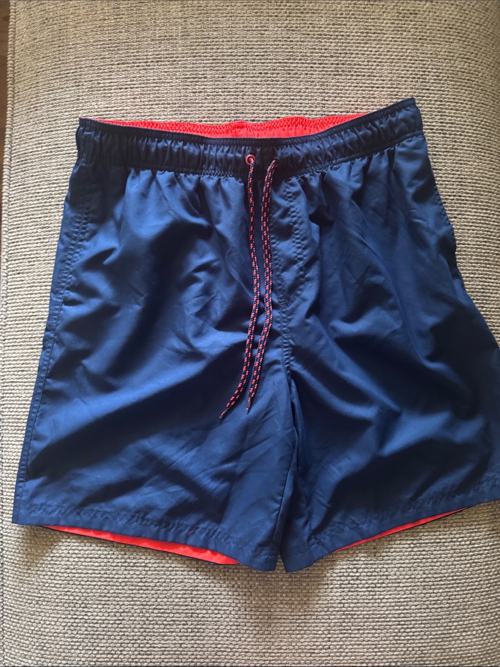 Faded Glory Navy Swim Trunks with Red Accents